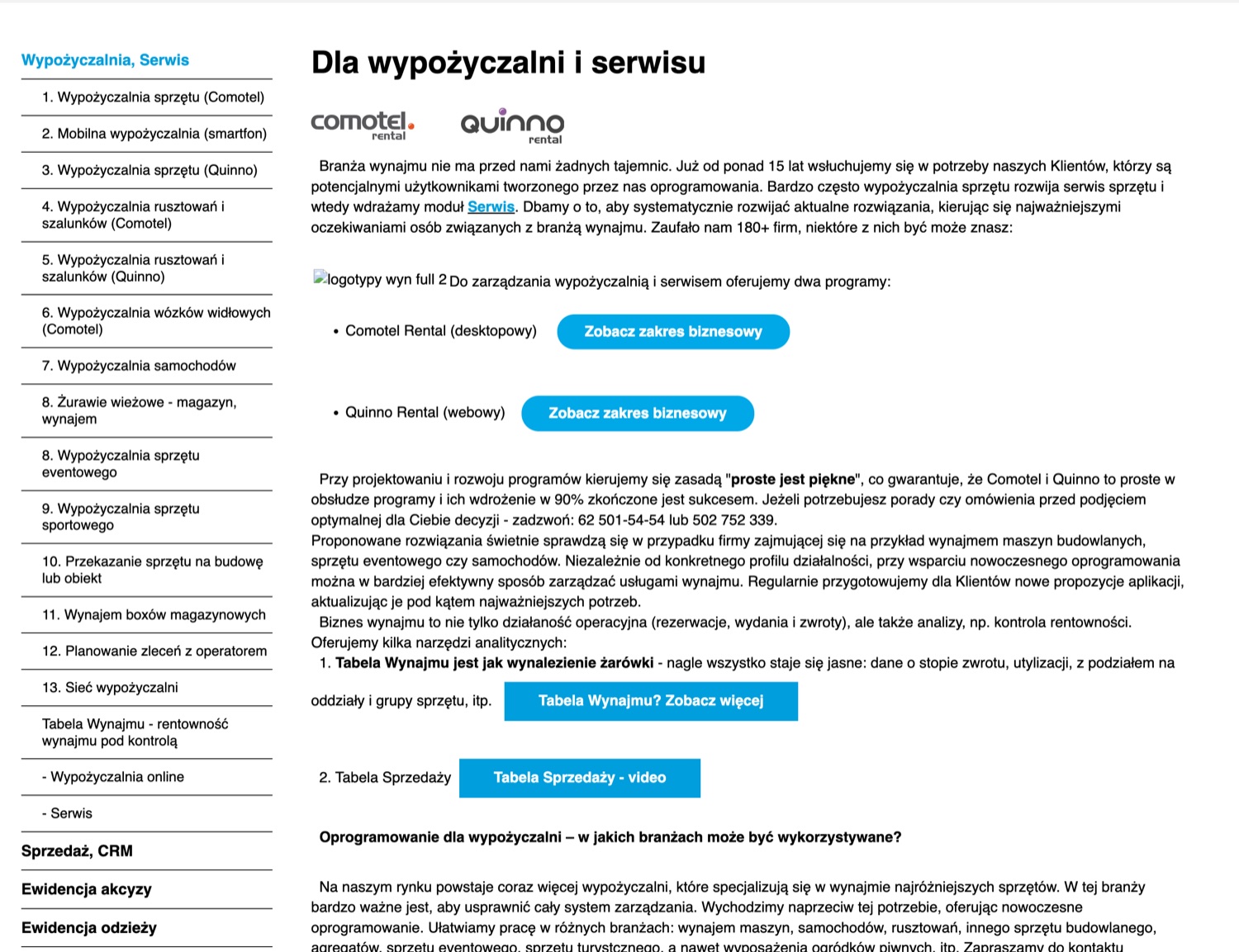 Landing page wypożyczalni - przed